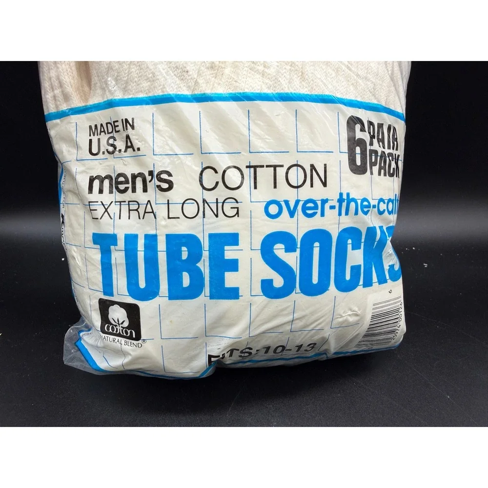 Vintage Kmart Mens Tube Socks 5 Pair open Pack White Extra Long Over Calf USA